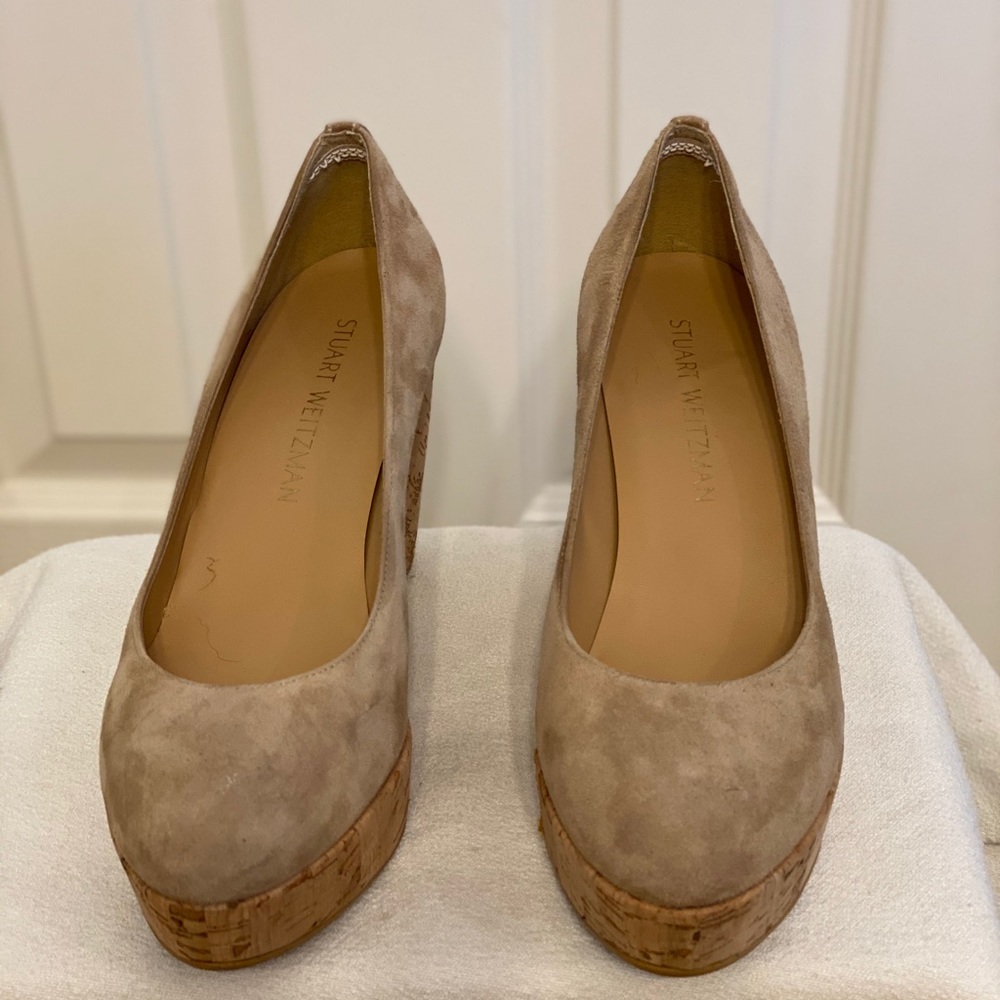 Stuart Weitzman Taupe Suede Wedges